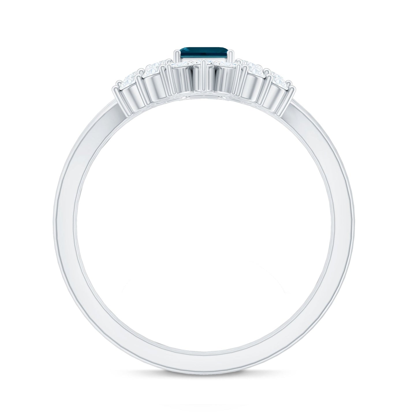 4X6mm Emerald Cut London Blue Topaz Designer Bridal Ring Set with Diamond