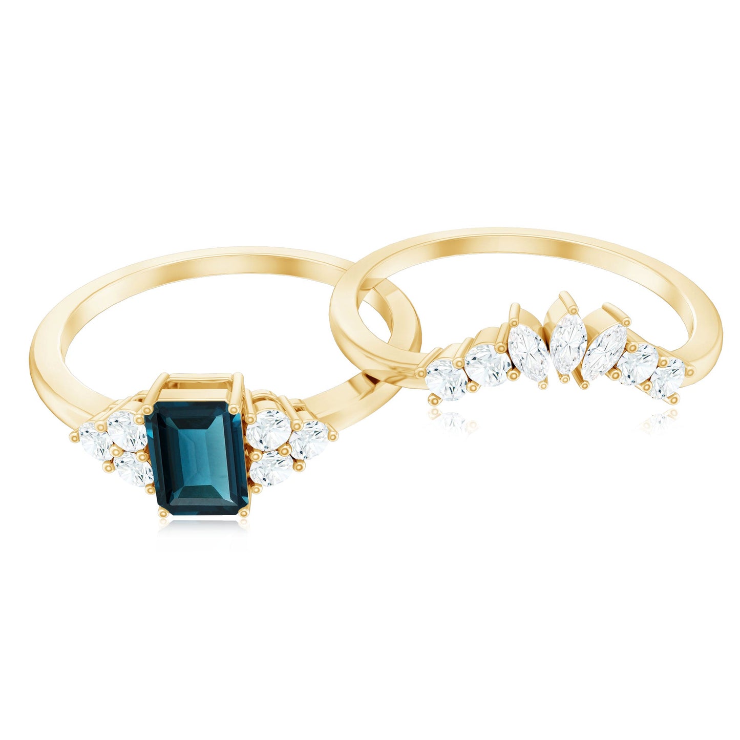4X6mm Emerald Cut London Blue Topaz Designer Bridal Ring Set with Diamond