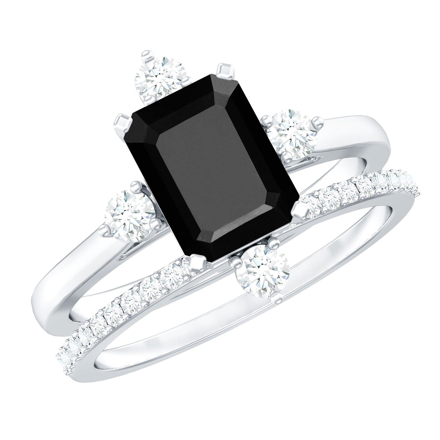 Certified 2 Carat Emerald Cut Lab Grown Black and White Diamond Engagement Ring with Enhancer