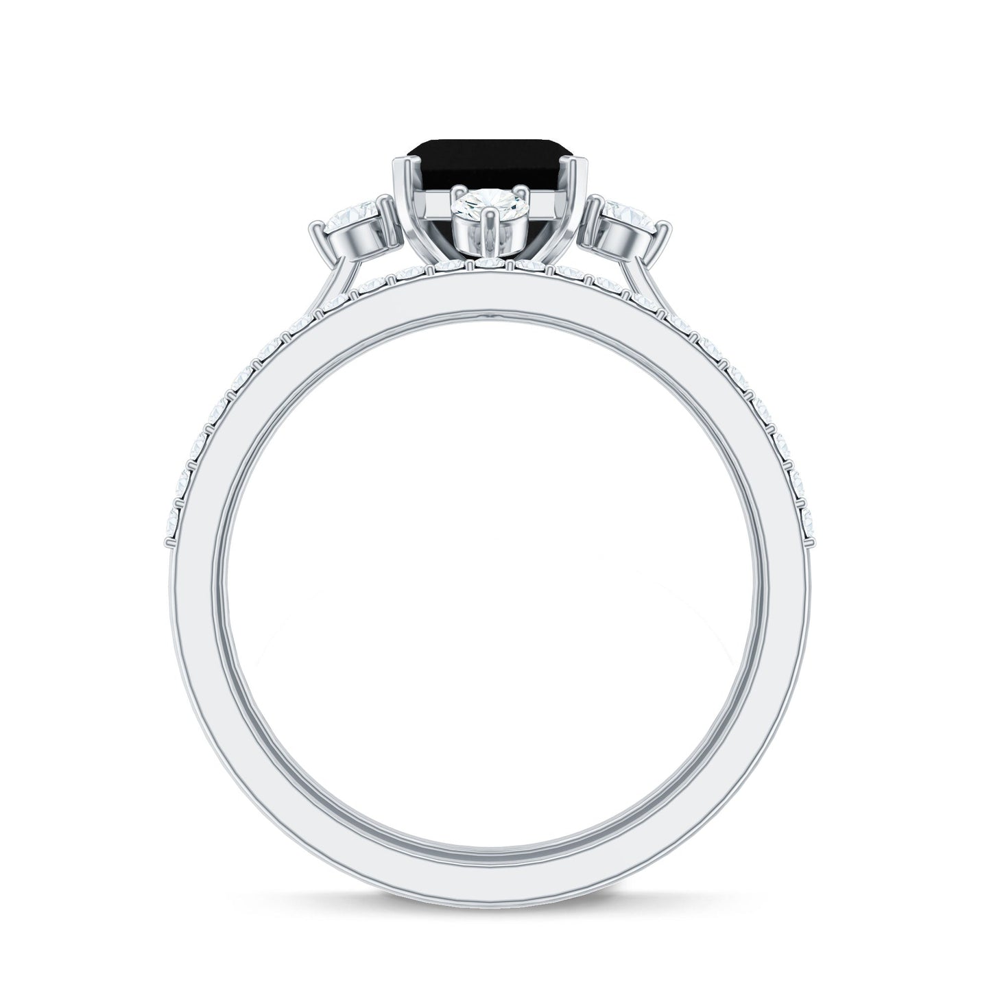 Certified 2 Carat Emerald Cut Lab Grown Black and White Diamond Engagement Ring with Enhancer