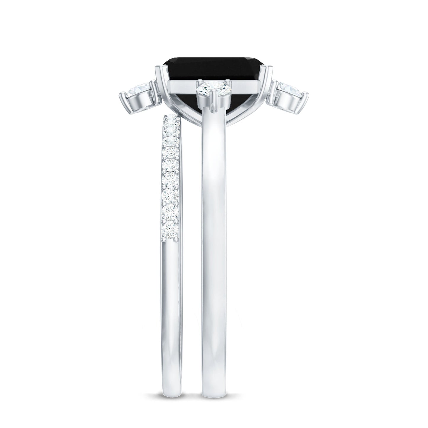 Certified 2 Carat Emerald Cut Lab Grown Black and White Diamond Engagement Ring with Enhancer