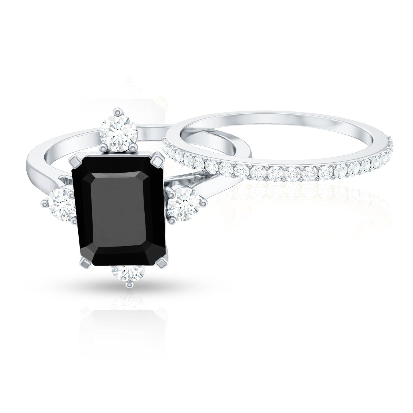 Certified 2 Carat Emerald Cut Lab Grown Black and White Diamond Engagement Ring with Enhancer
