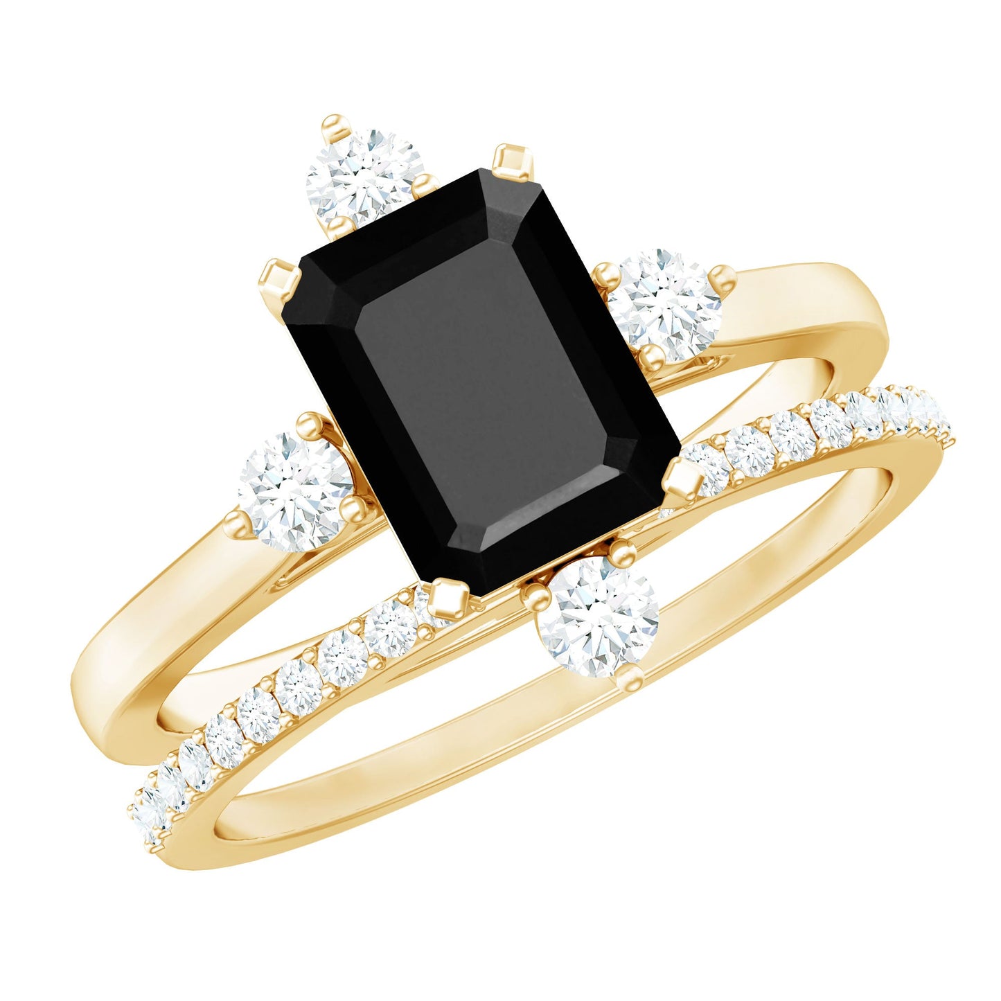 Certified 2 Carat Emerald Cut Lab Grown Black and White Diamond Engagement Ring with Enhancer