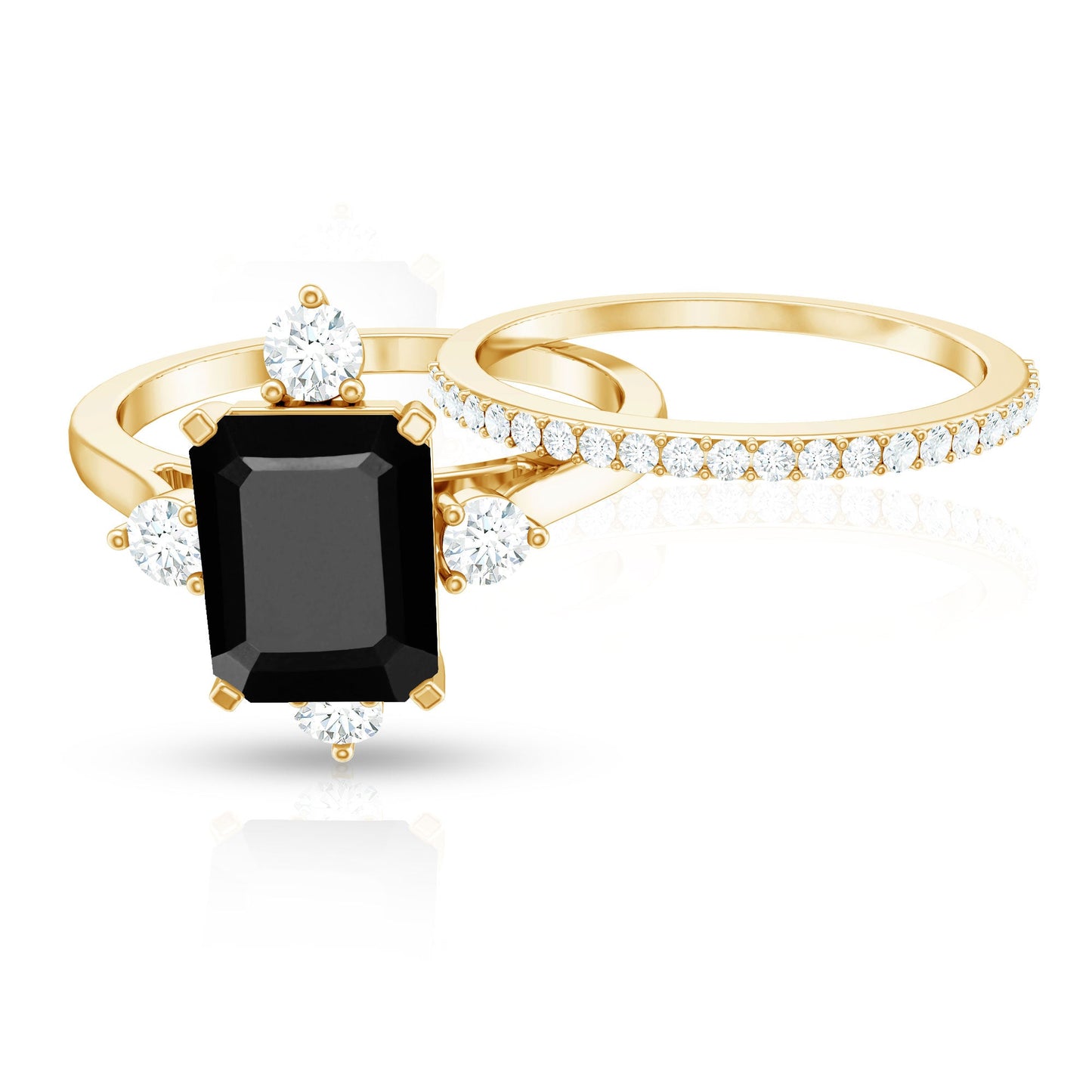 Certified 2 Carat Emerald Cut Lab Grown Black and White Diamond Engagement Ring with Enhancer