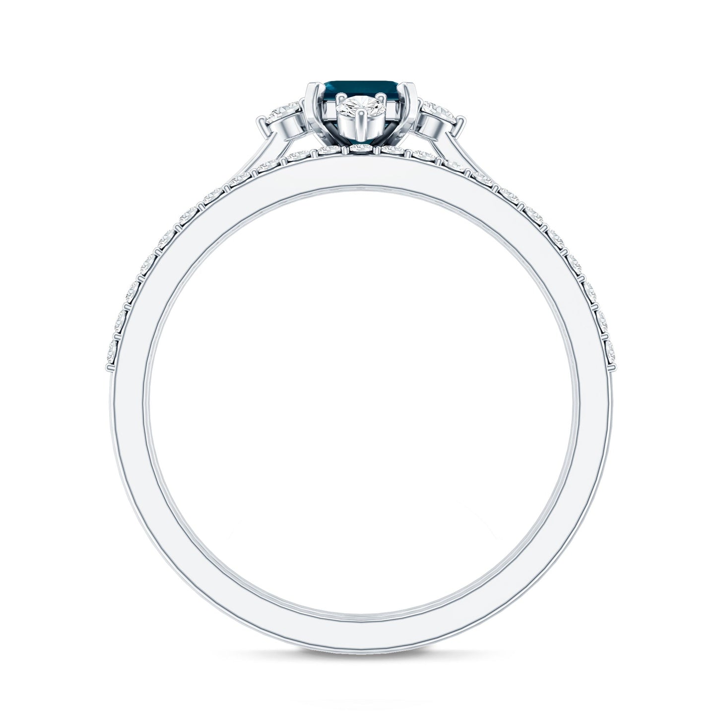 4X6mm Emerald Cut London Blue Topaz Wedding Ring Set with Diamond Band