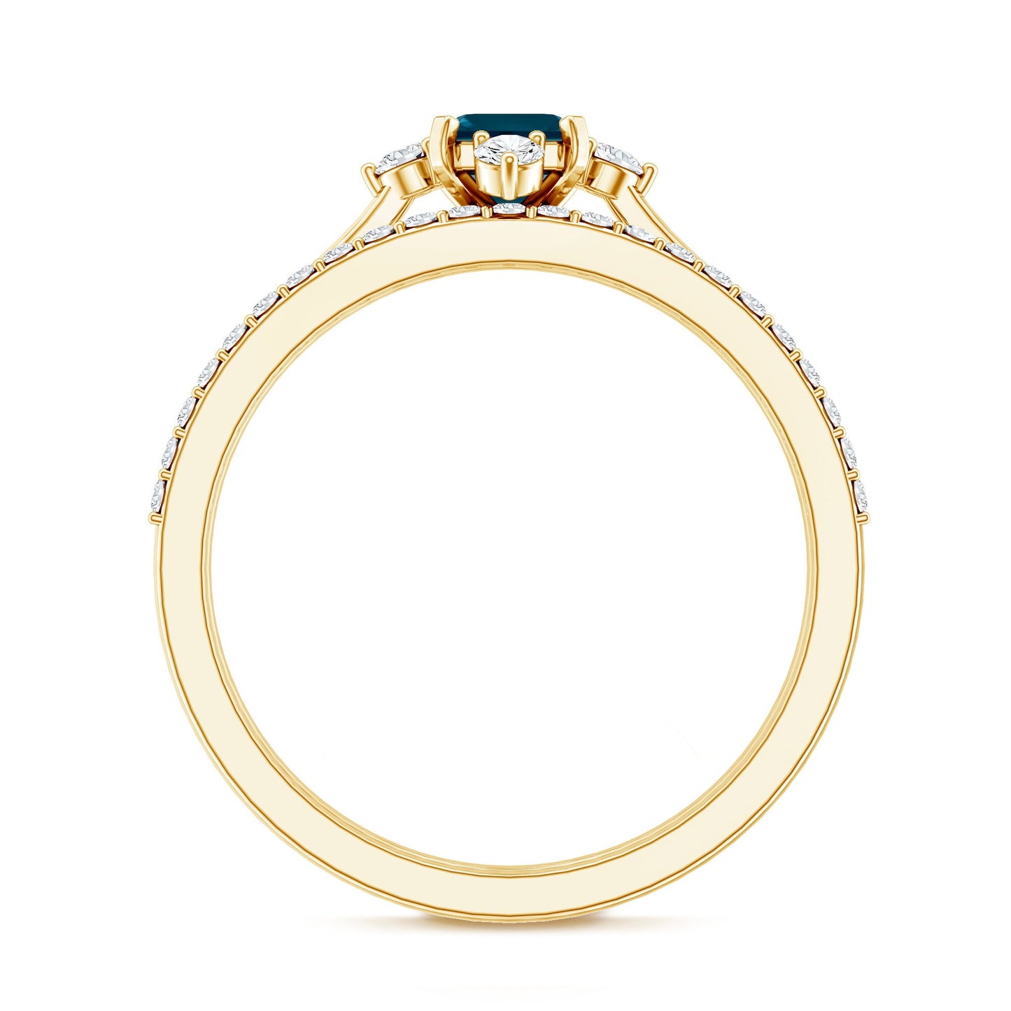 4X6mm Emerald Cut London Blue Topaz Wedding Ring Set with Diamond Band