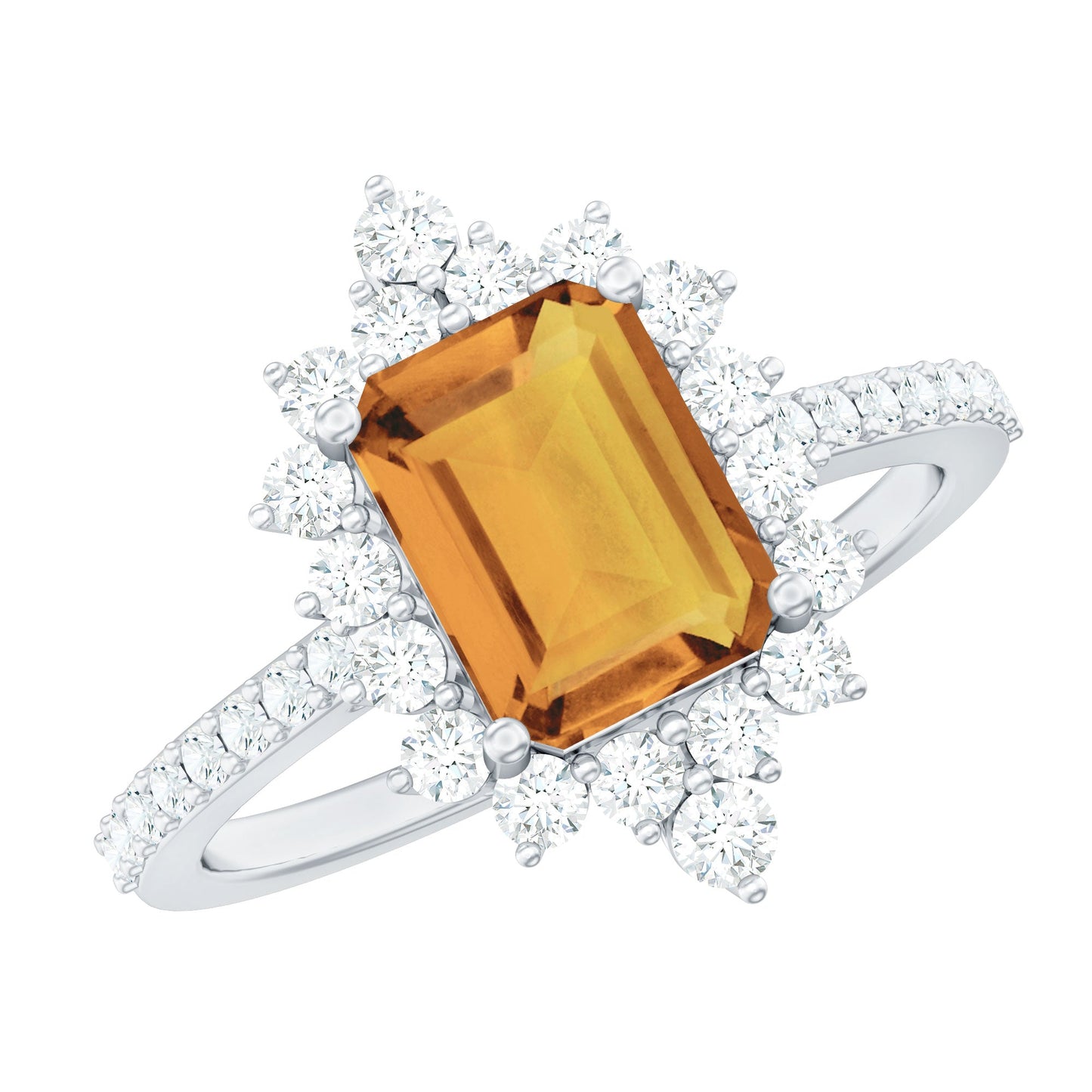 Vintage Looking Citrine Emerald Cut Engagement Ring with Halo