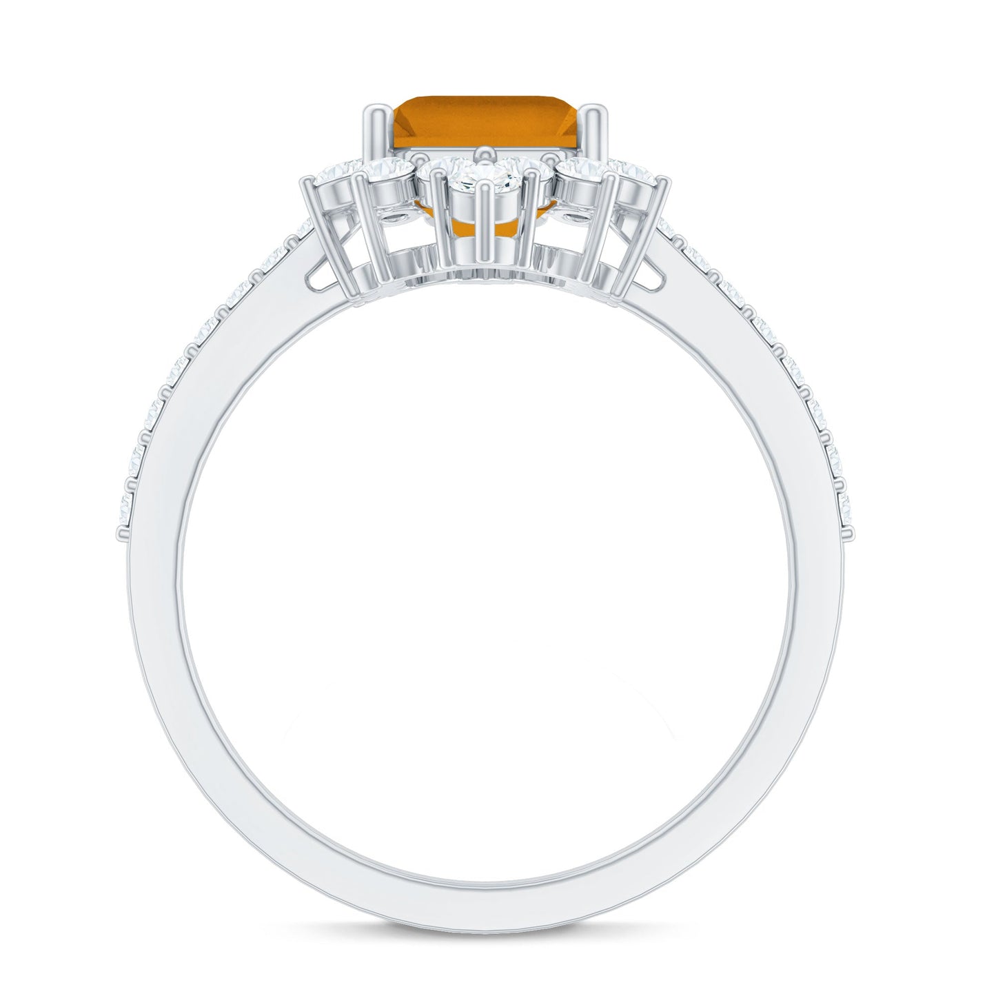 Vintage Looking Citrine Emerald Cut Engagement Ring with Halo