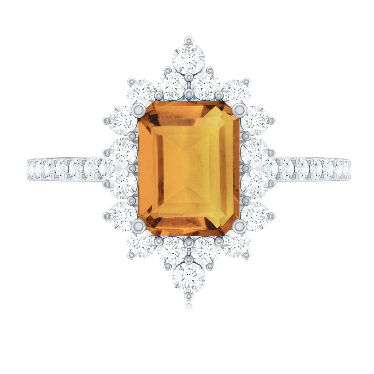 Vintage Looking Citrine Emerald Cut Engagement Ring with Halo