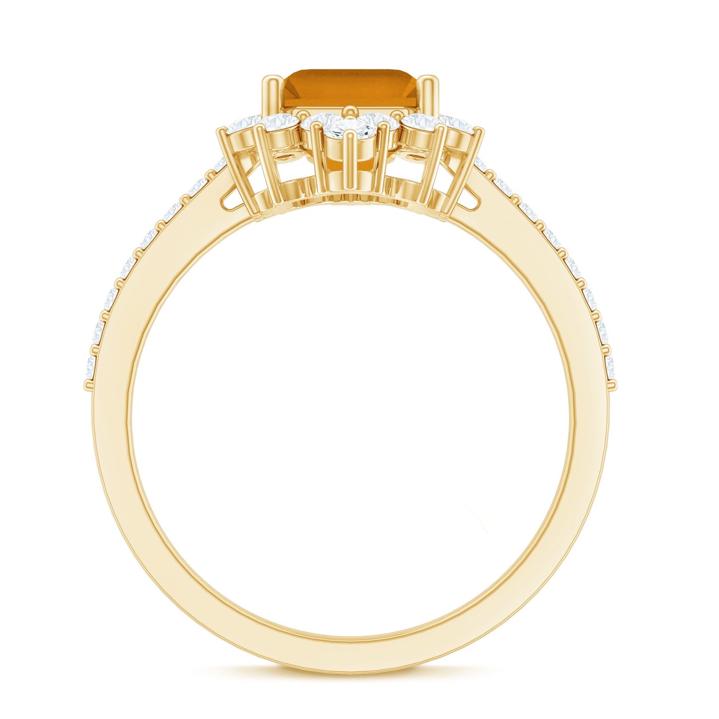 Vintage Looking Citrine Emerald Cut Engagement Ring with Halo