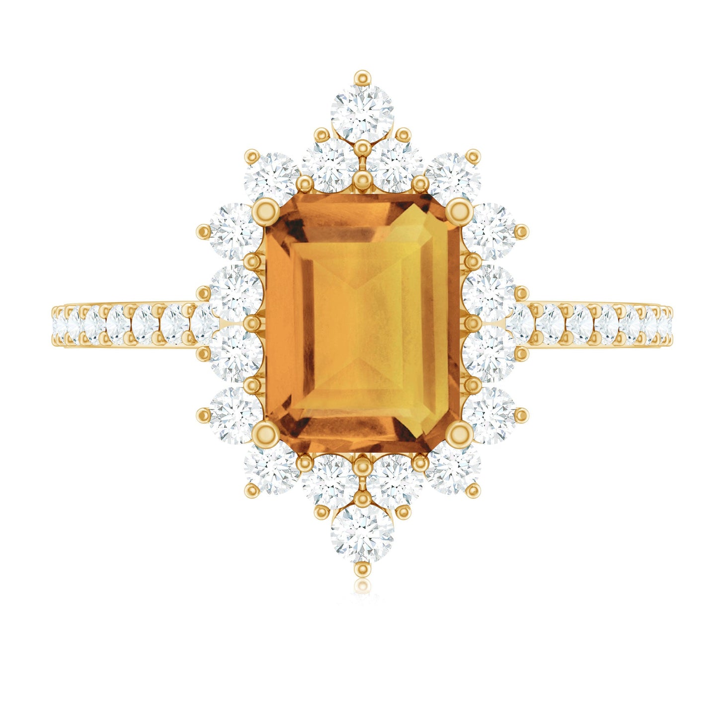 Vintage Looking Citrine Emerald Cut Engagement Ring with Halo