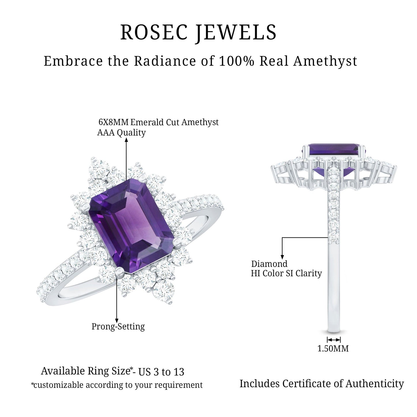 Vintage Inspired Amethyst and Diamond Halo Engagement Ring