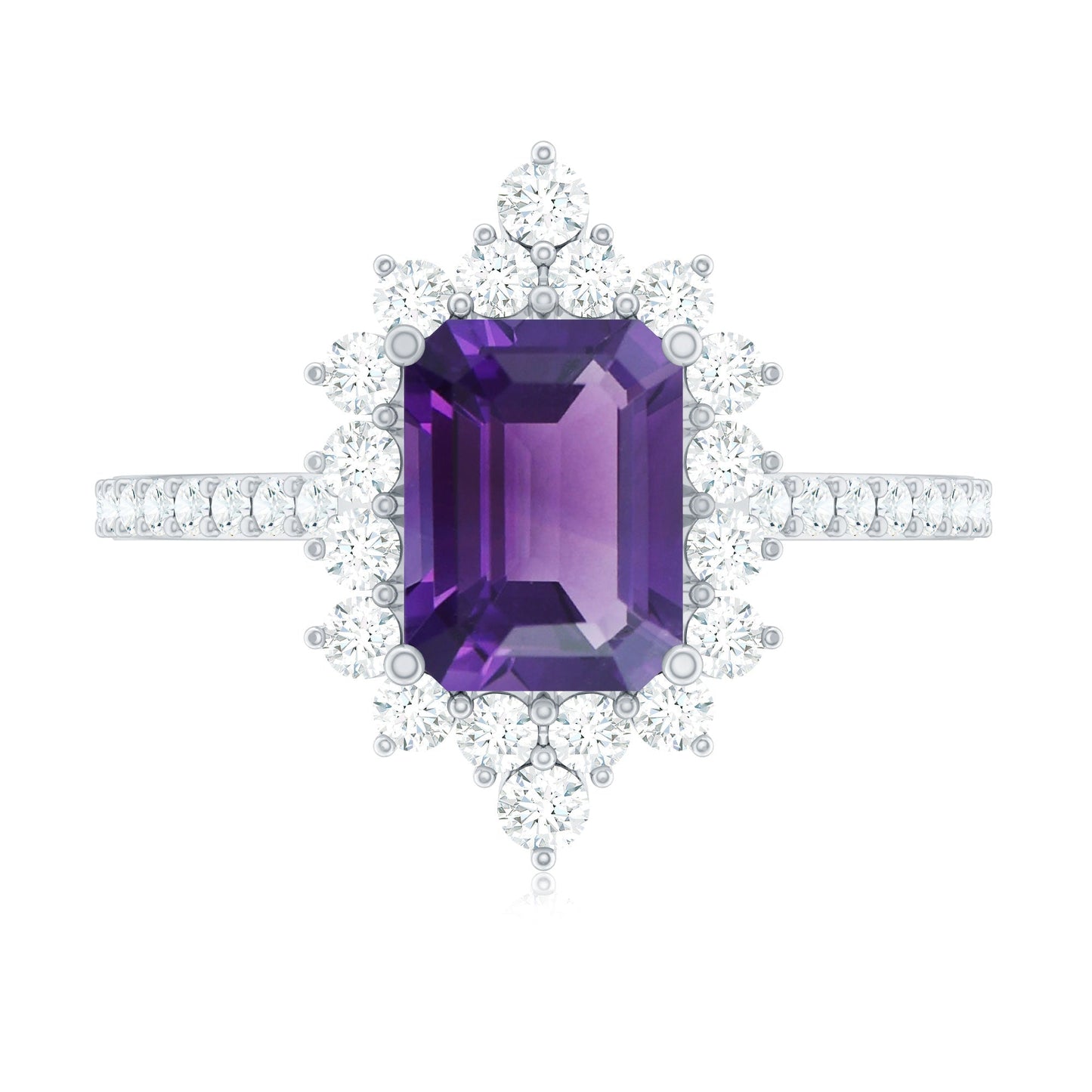 Vintage Inspired Amethyst and Diamond Halo Engagement Ring