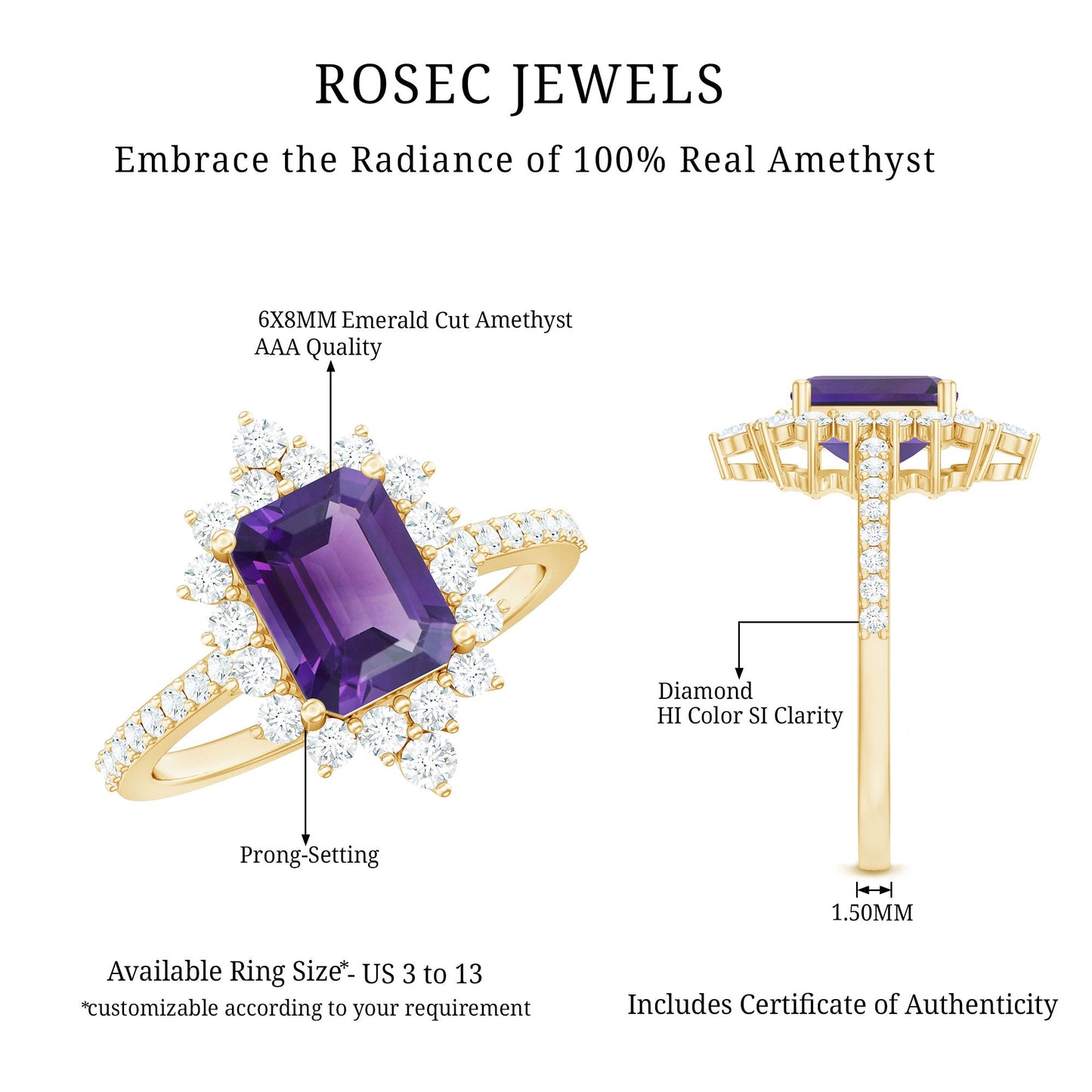 Vintage Inspired Amethyst and Diamond Halo Engagement Ring