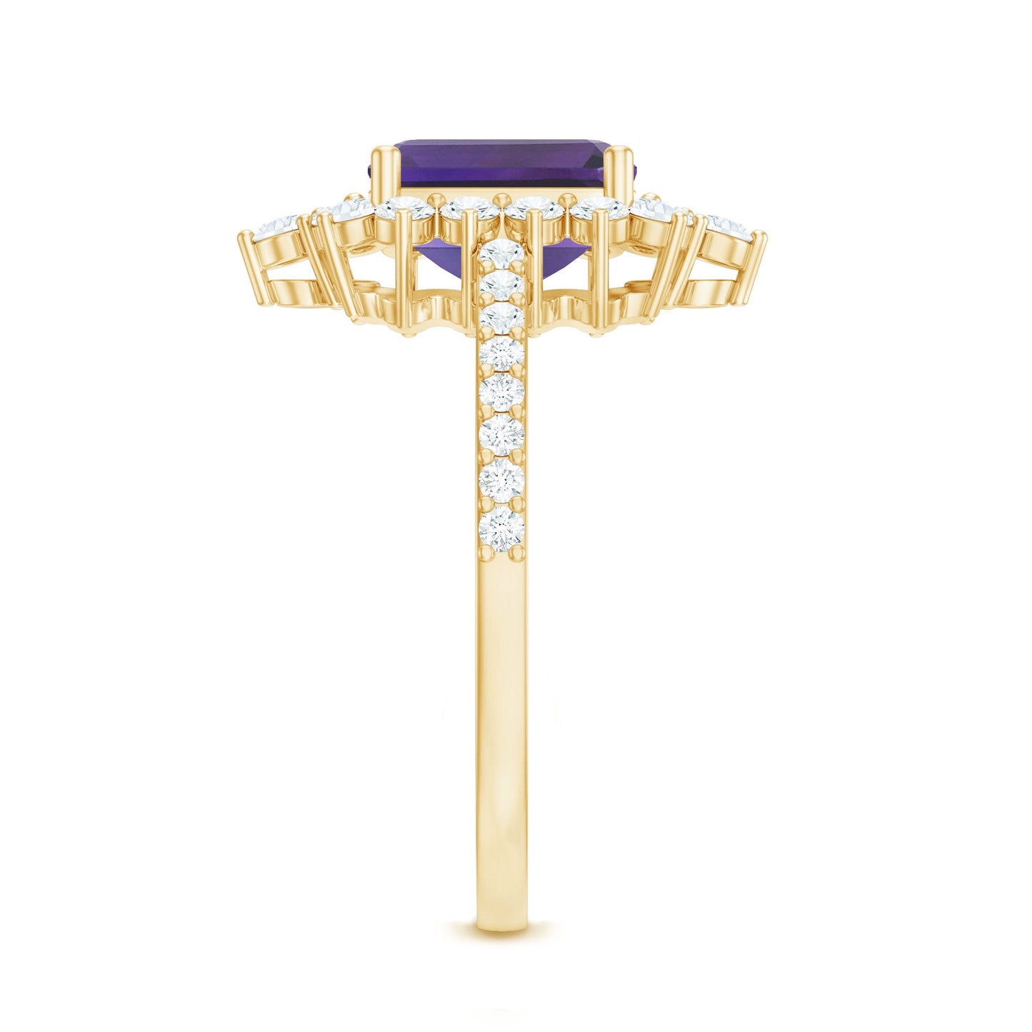 Vintage Inspired Amethyst and Diamond Halo Engagement Ring