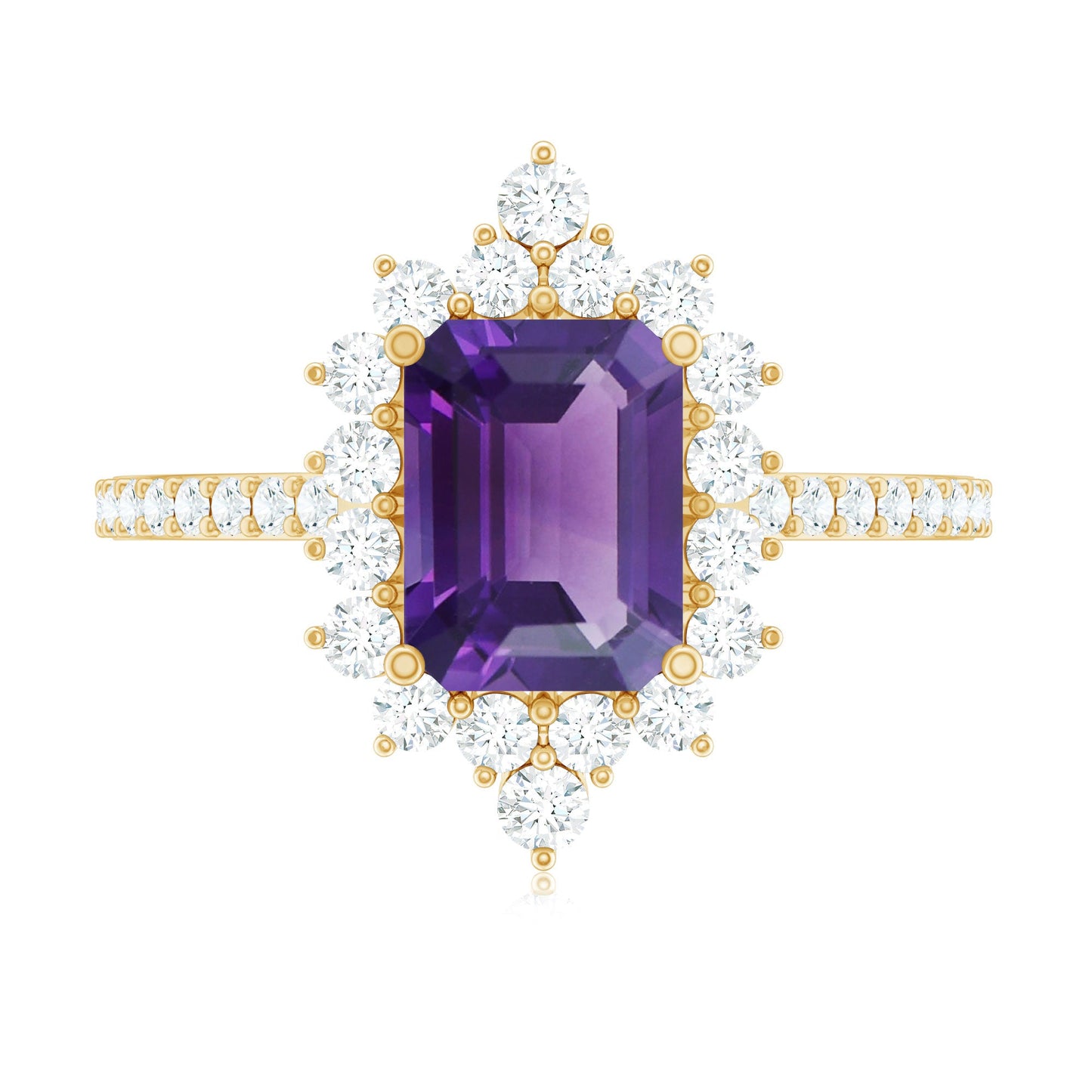 Vintage Inspired Amethyst and Diamond Halo Engagement Ring