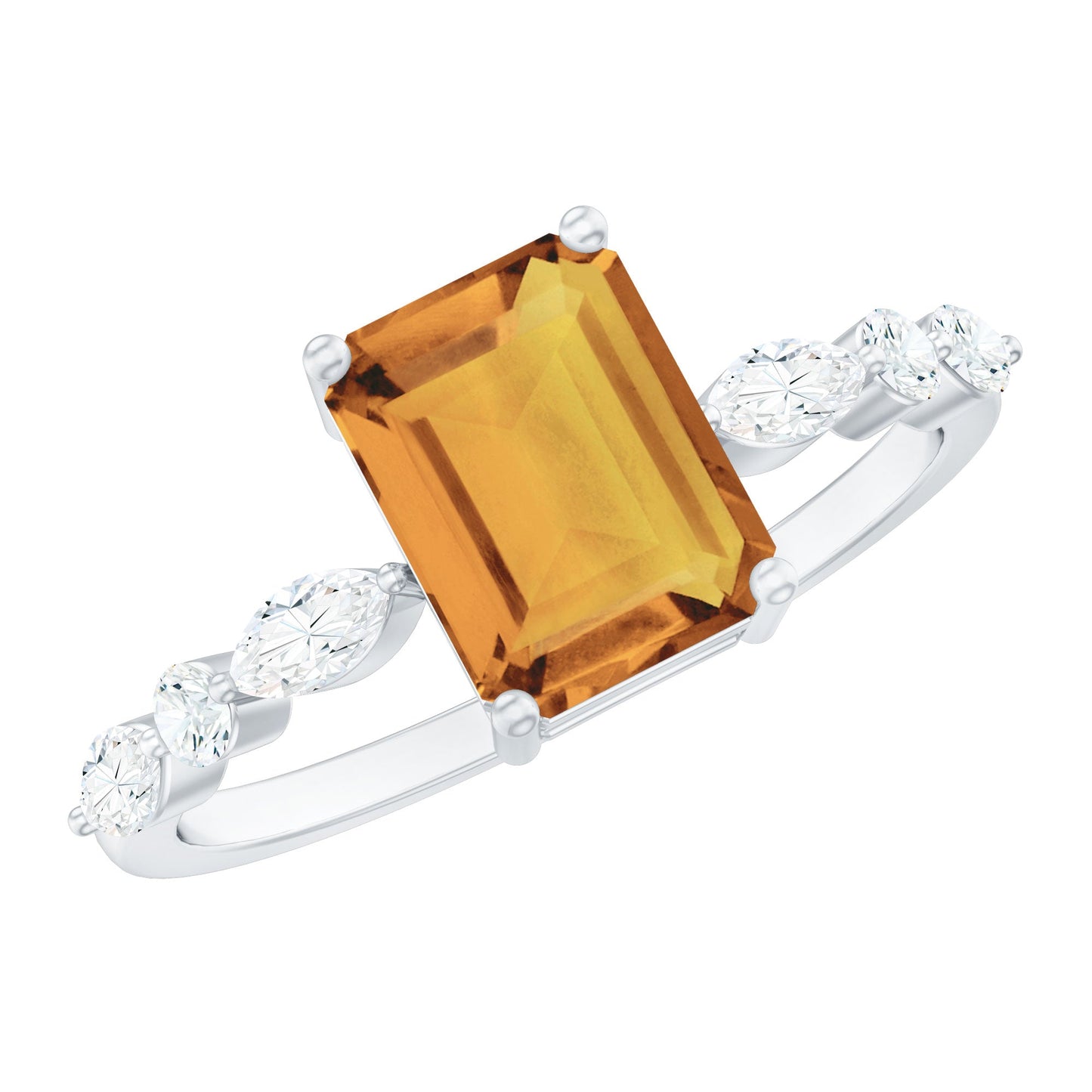 Certified Real Citrine Emerald Cut Engagement Ring with Moissanite