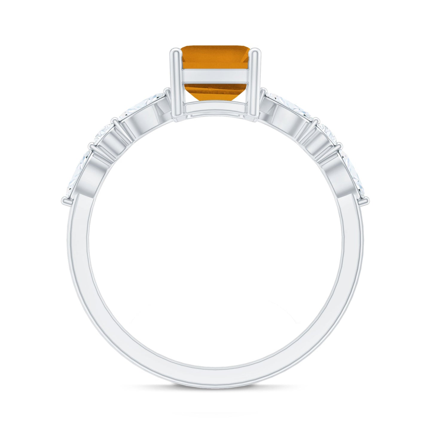 Certified Real Citrine Emerald Cut Engagement Ring with Moissanite