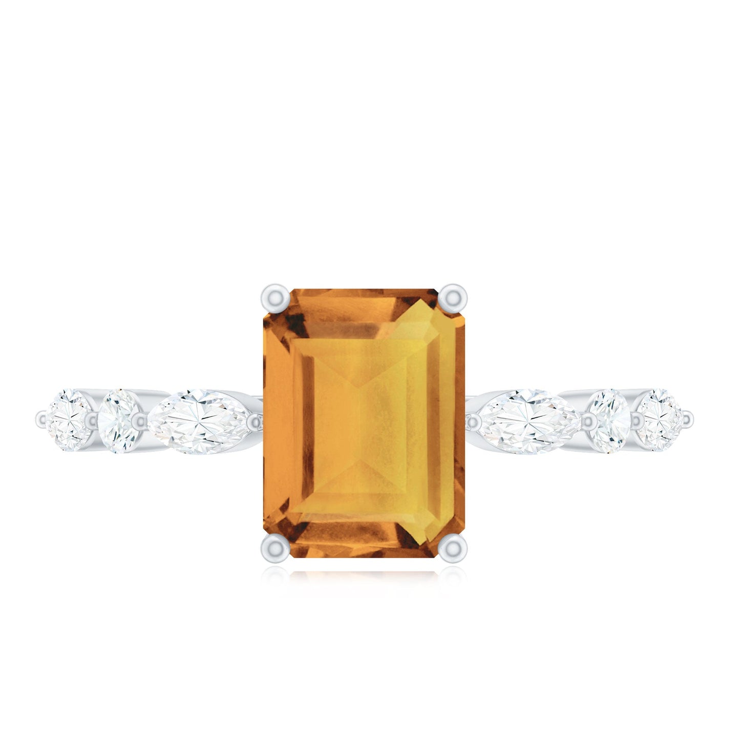 Certified Real Citrine Emerald Cut Engagement Ring with Moissanite
