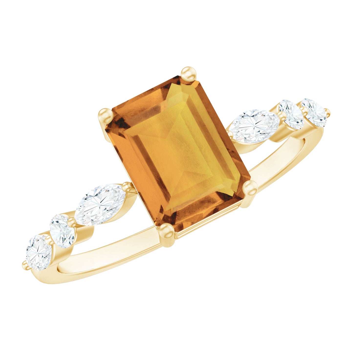 Certified Real Citrine Emerald Cut Engagement Ring with Moissanite