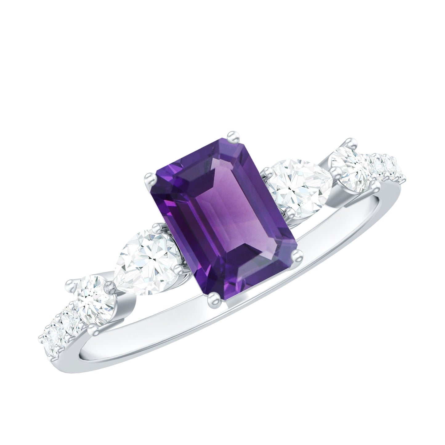 Solitaire Amethyst Engagement Ring with Moissanite Side Stones