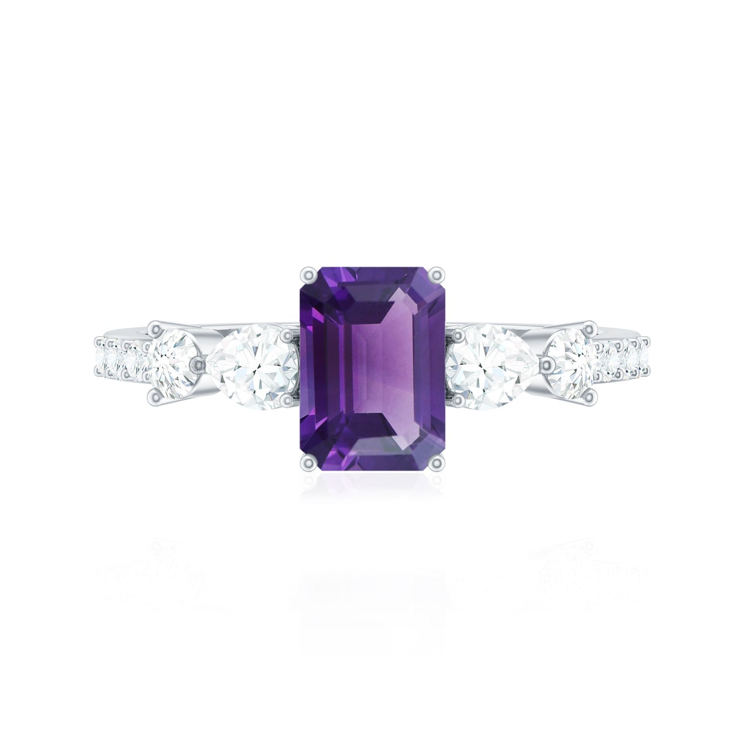 Solitaire Amethyst Engagement Ring with Moissanite Side Stones