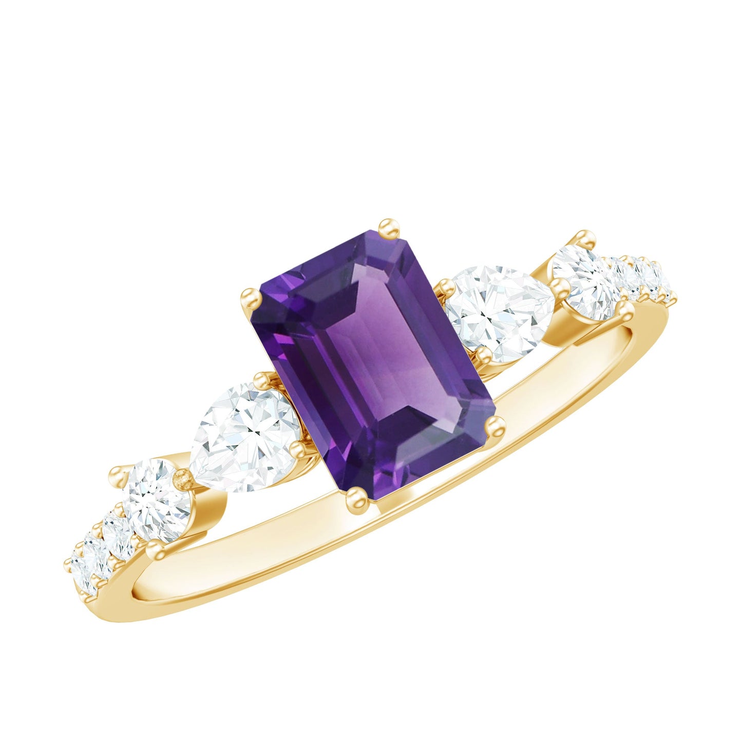 Solitaire Amethyst Engagement Ring with Moissanite Side Stones
