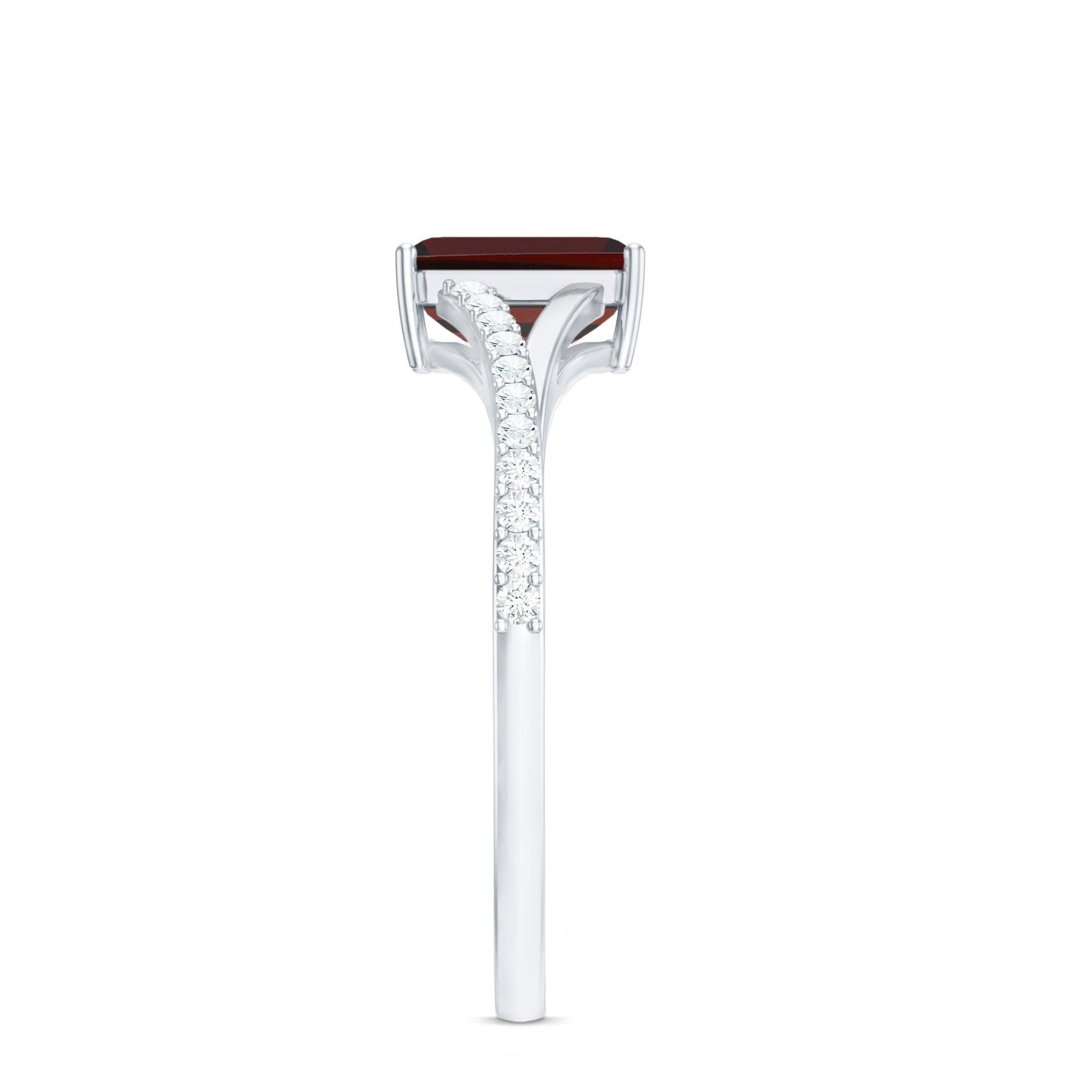 Certified Natural Garnet Emerald Cut Engagement Ring with Diamond Split Shank
