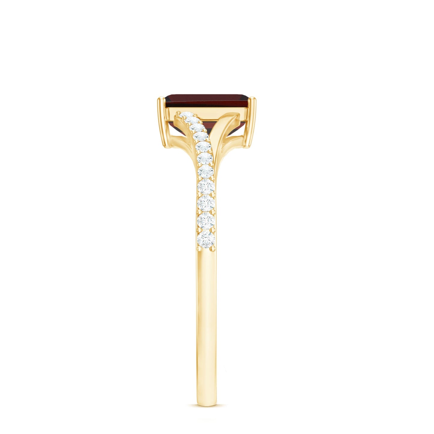 Certified Natural Garnet Emerald Cut Engagement Ring with Diamond Split Shank
