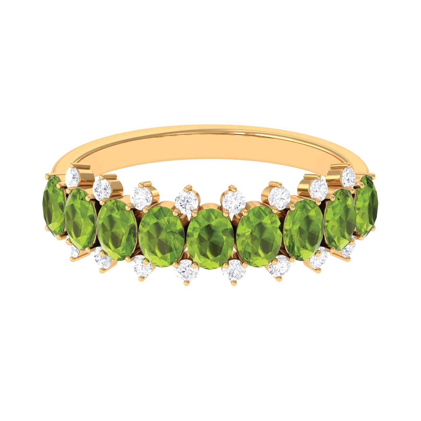 2.25 CT Oval Cut Peridot Half Eternity Ring with Diamond Stones