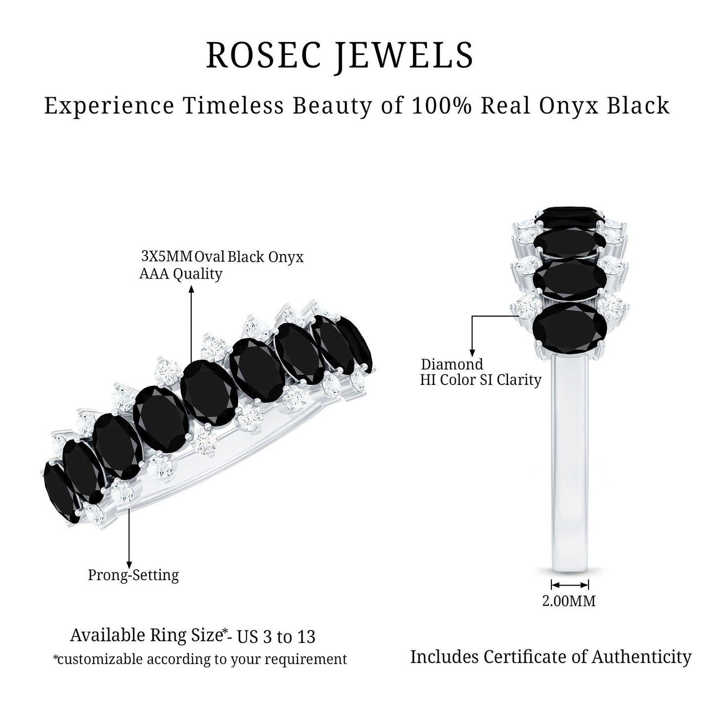 Oval Cut Black Onyx and Diamond Half Eternity Wedding Band
