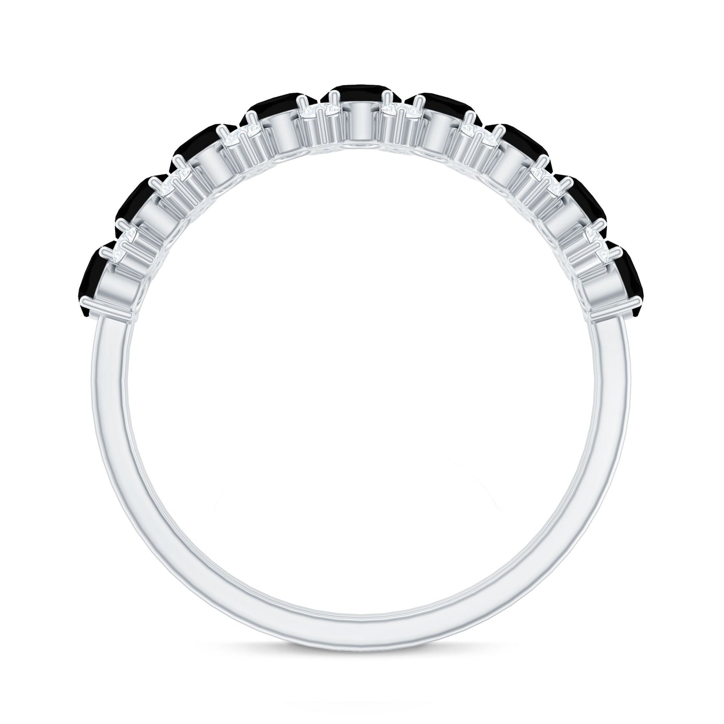 Oval Cut Black Onyx and Diamond Half Eternity Wedding Band