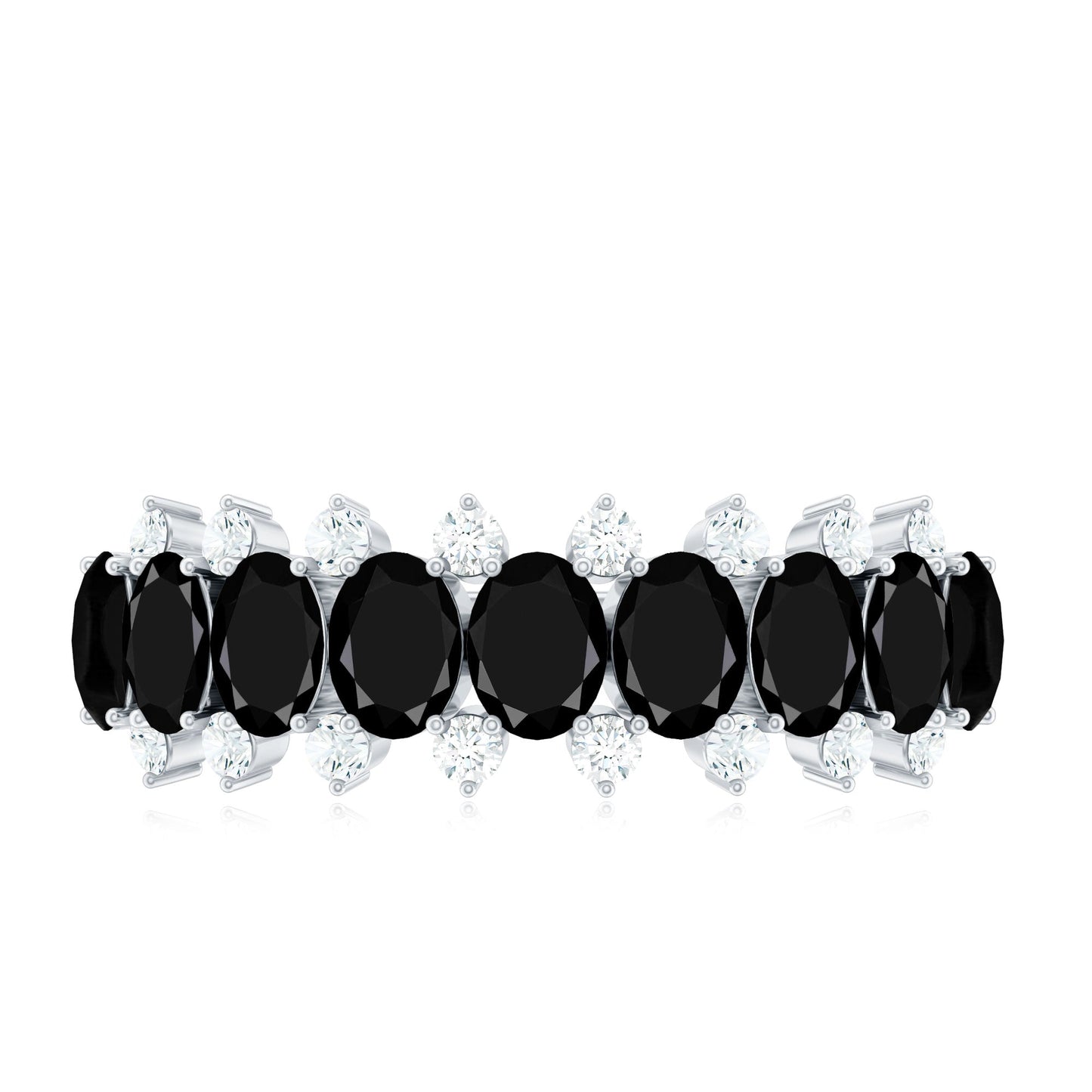 Oval Cut Black Onyx and Diamond Half Eternity Wedding Band