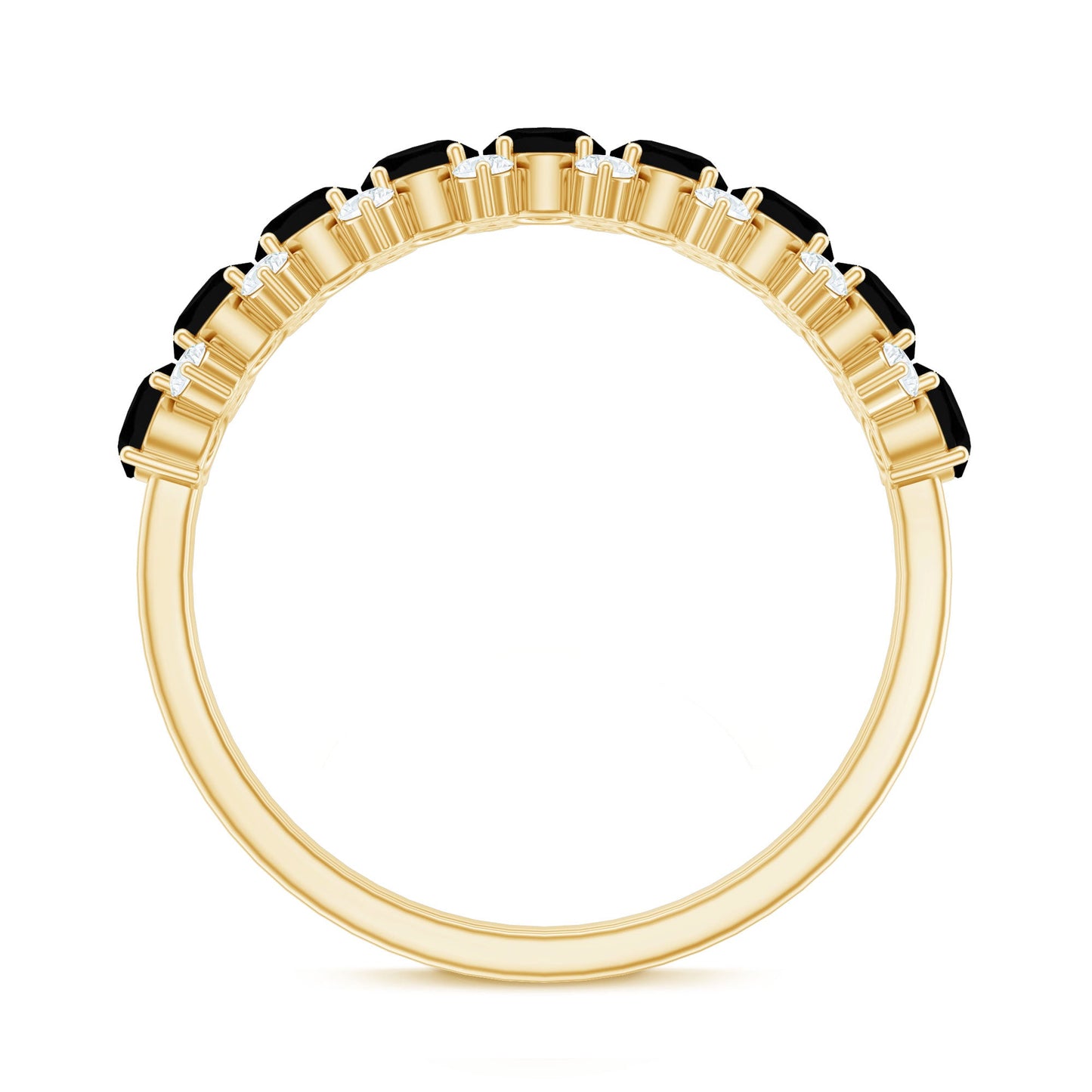 Oval Cut Black Onyx and Diamond Half Eternity Wedding Band