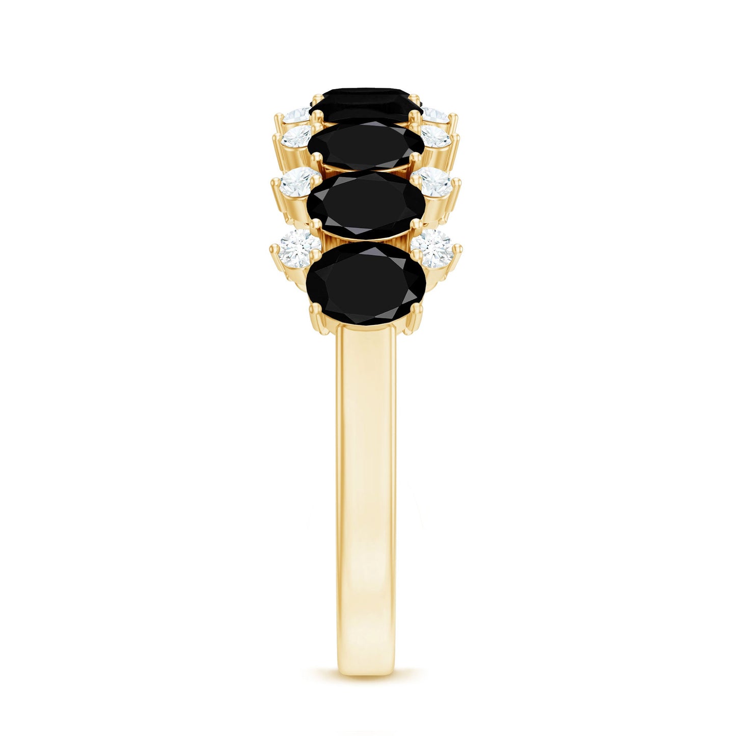 Oval Cut Black Onyx and Diamond Half Eternity Wedding Band