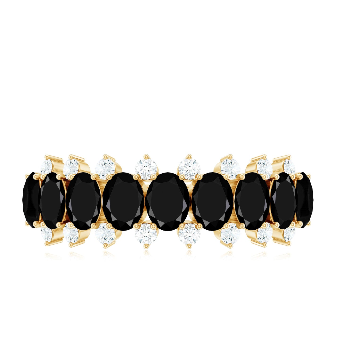 Oval Cut Black Onyx and Diamond Half Eternity Wedding Band