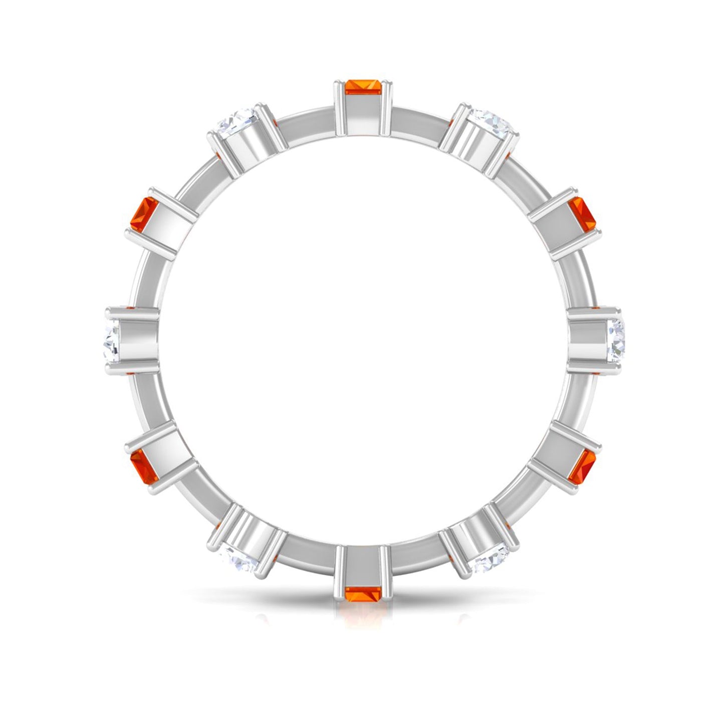Baguette Cut Created Orange Sapphire Eternity Ring with Moissanite