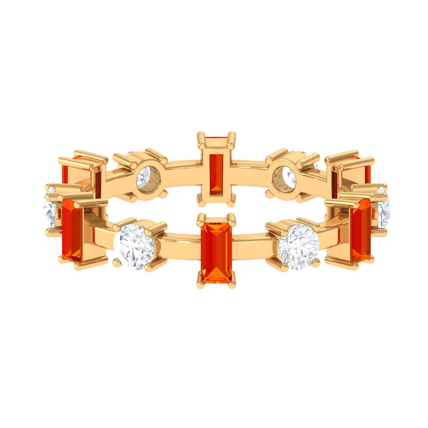 Baguette Cut Created Orange Sapphire Eternity Ring with Moissanite