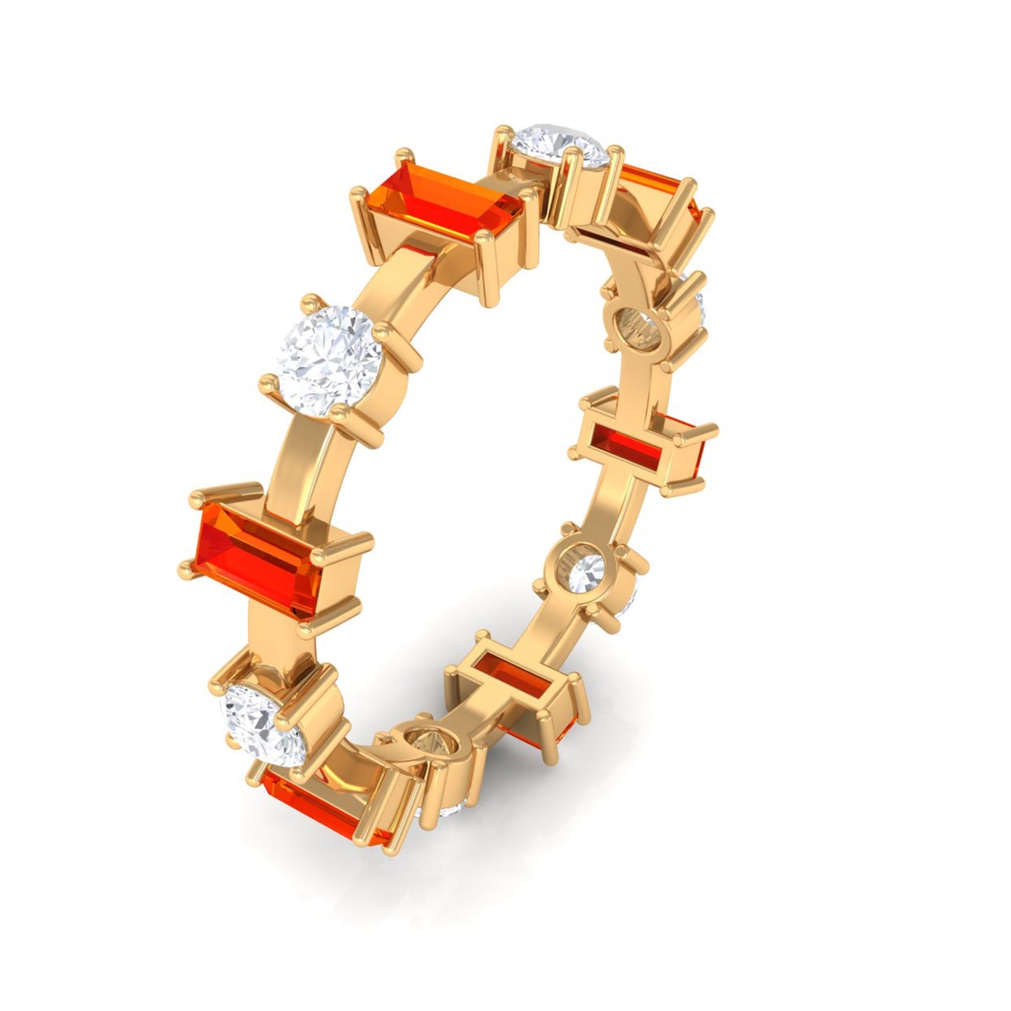 Baguette Cut Created Orange Sapphire Eternity Ring with Moissanite