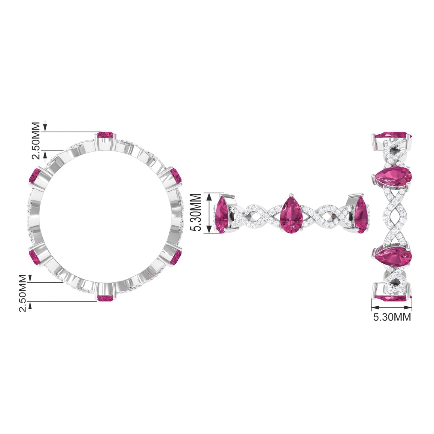 1.50 CT Natural Pink Tourmaline Crossover Eternity Ring with Diamond