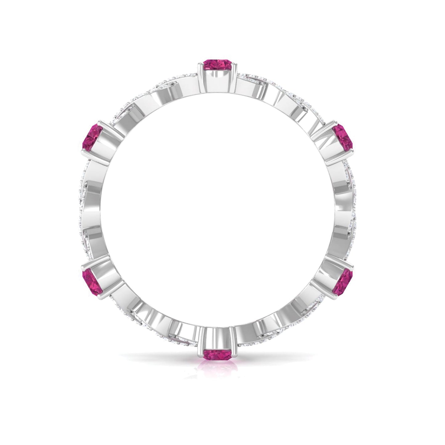 1.50 CT Natural Pink Tourmaline Crossover Eternity Ring with Diamond