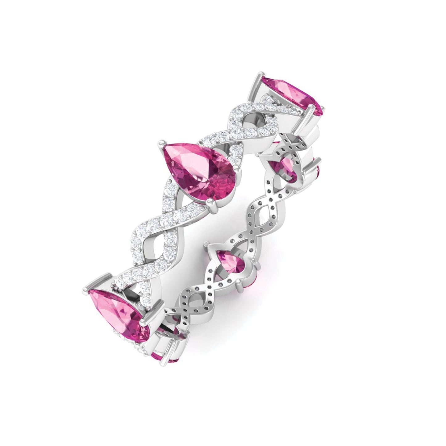1.50 CT Natural Pink Tourmaline Crossover Eternity Ring with Diamond