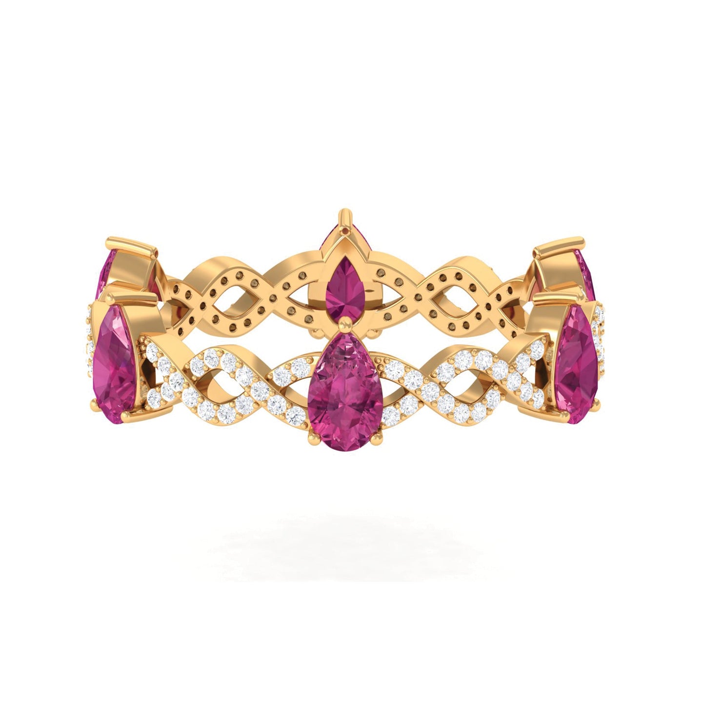 1.50 CT Natural Pink Tourmaline Crossover Eternity Ring with Diamond