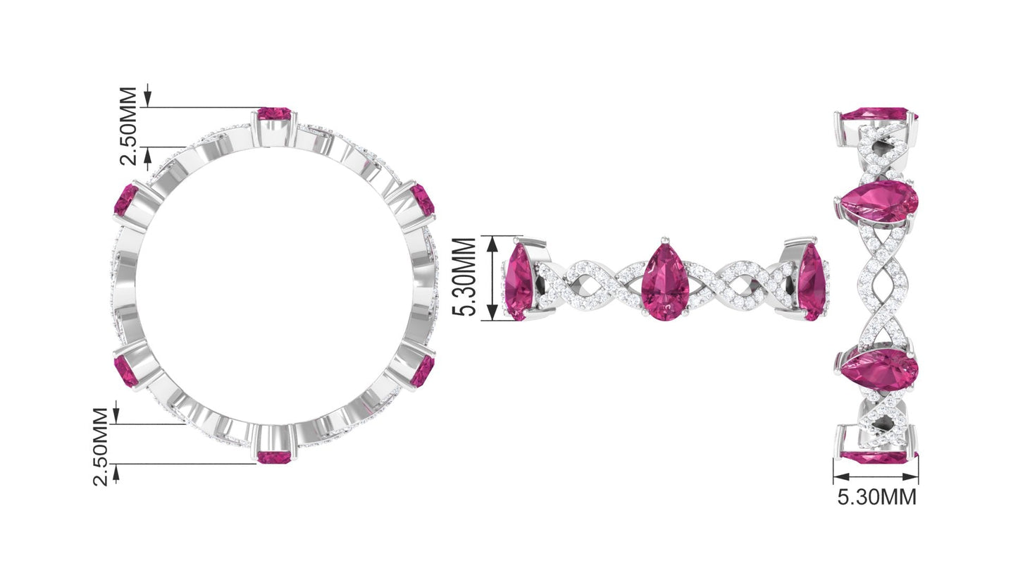 1.50 CT Natural Pink Tourmaline Crossover Eternity Ring with Diamond