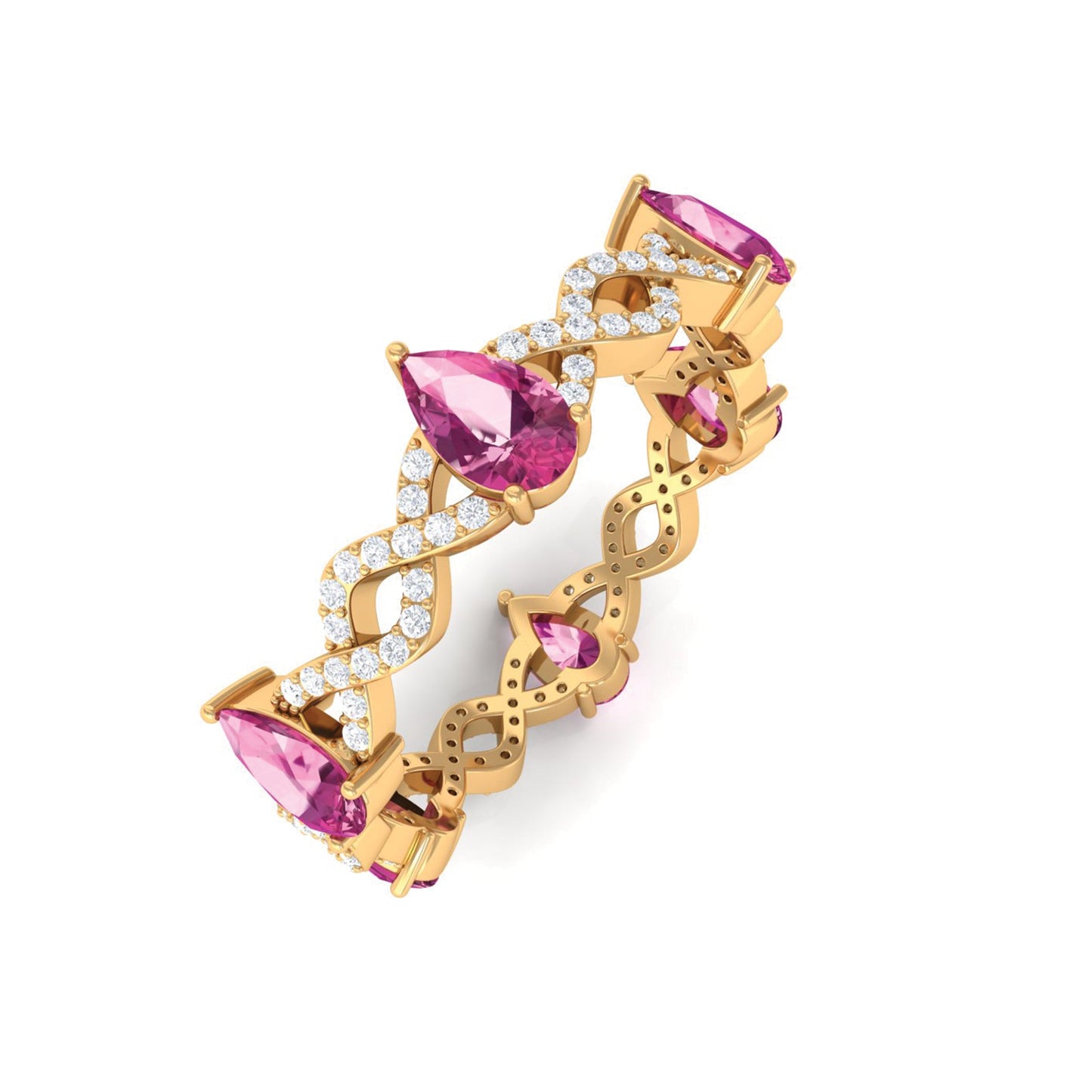 1.50 CT Natural Pink Tourmaline Crossover Eternity Ring with Diamond