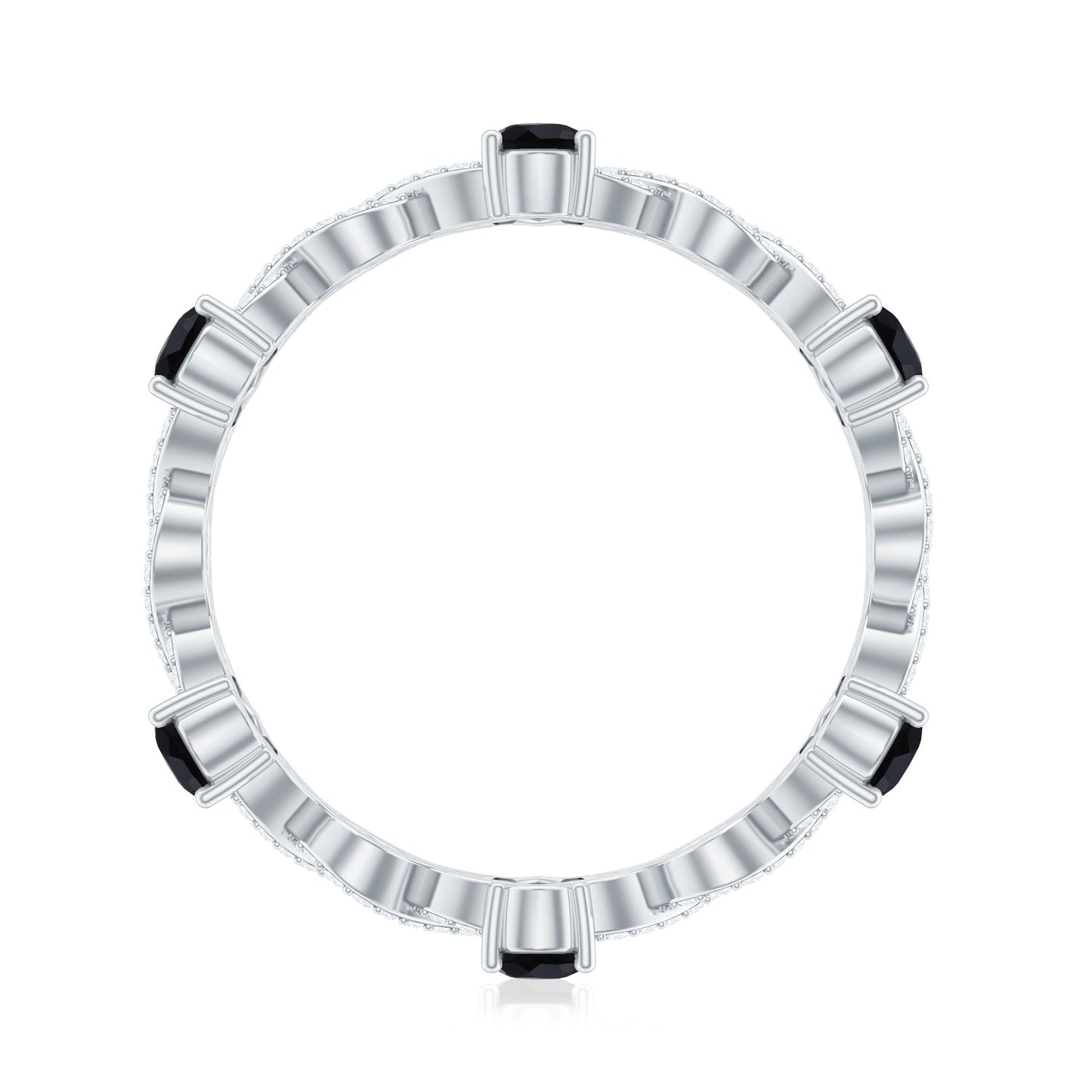 Natural Pear Shape Black Spinel Diamond Eternity Ring with Crossover Band