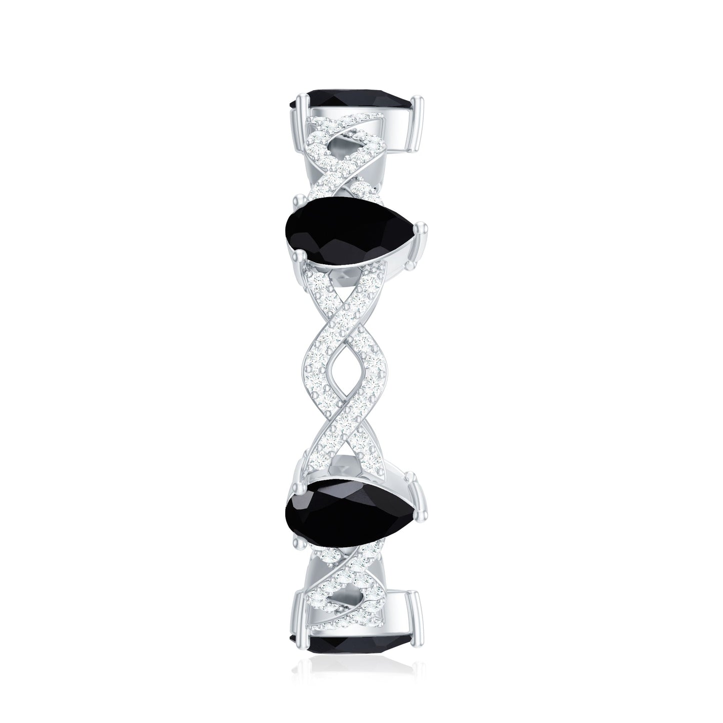 Natural Pear Shape Black Spinel Diamond Eternity Ring with Crossover Band