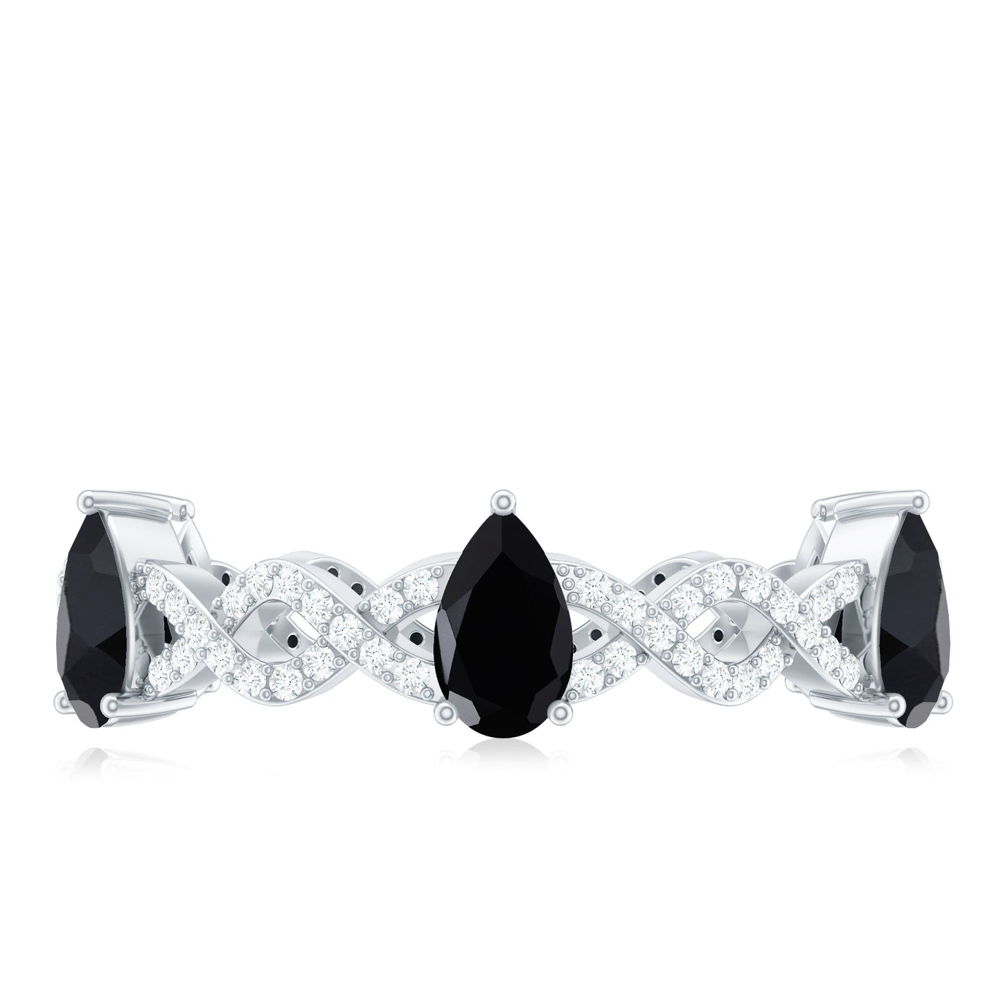 Natural Pear Shape Black Spinel Diamond Eternity Ring with Crossover Band