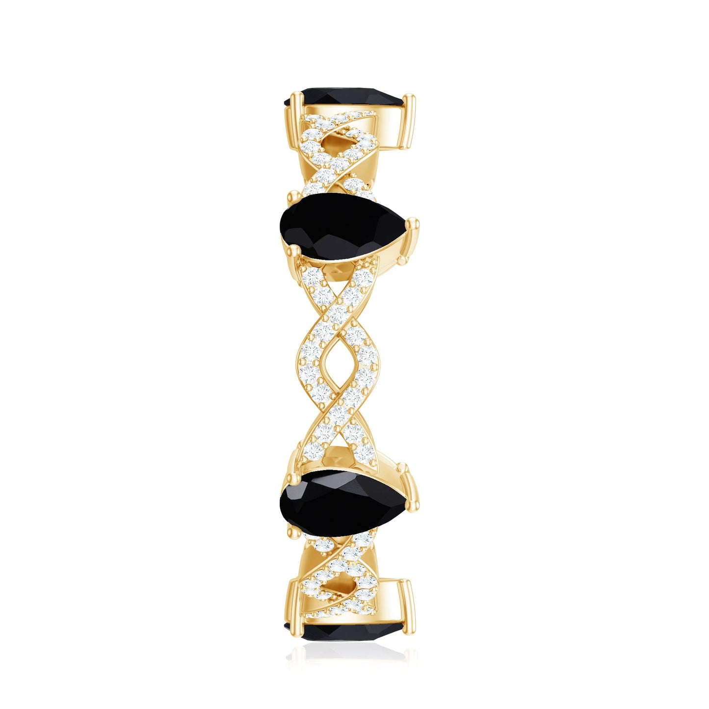 Natural Pear Shape Black Spinel Diamond Eternity Ring with Crossover Band