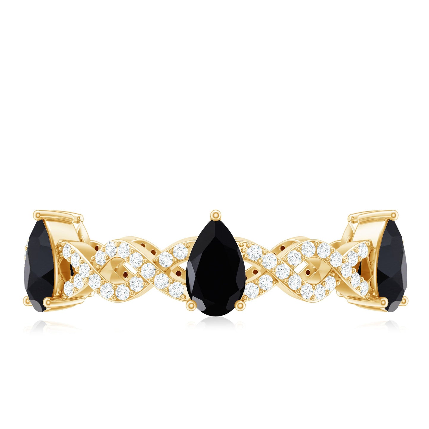 Natural Pear Shape Black Spinel Diamond Eternity Ring with Crossover Band